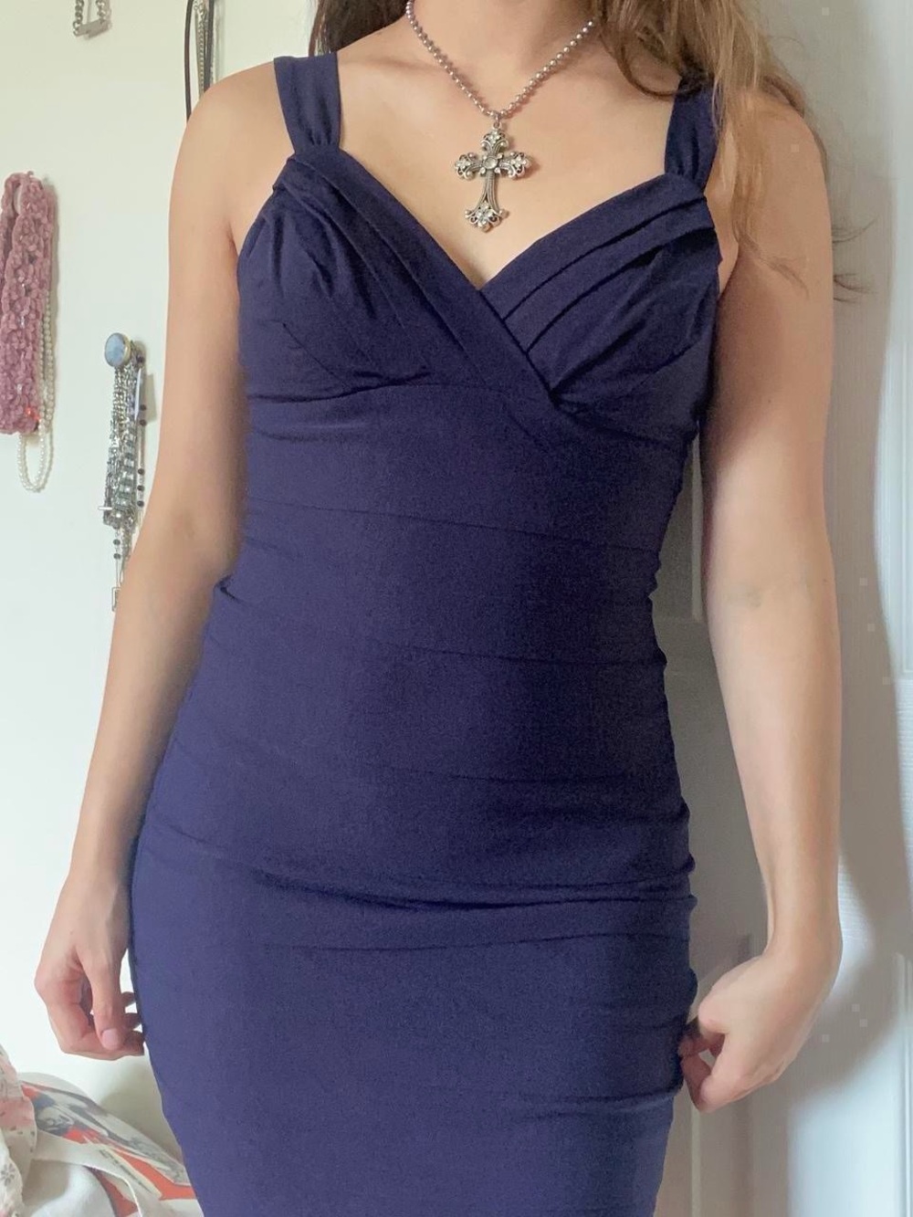 Classic Navy Bodycon Dress with Twist Straps